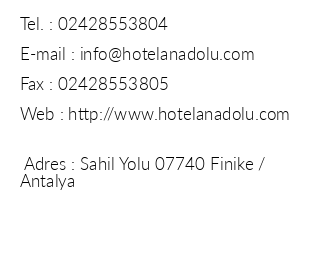 Hotel Anadolu iletiim bilgileri